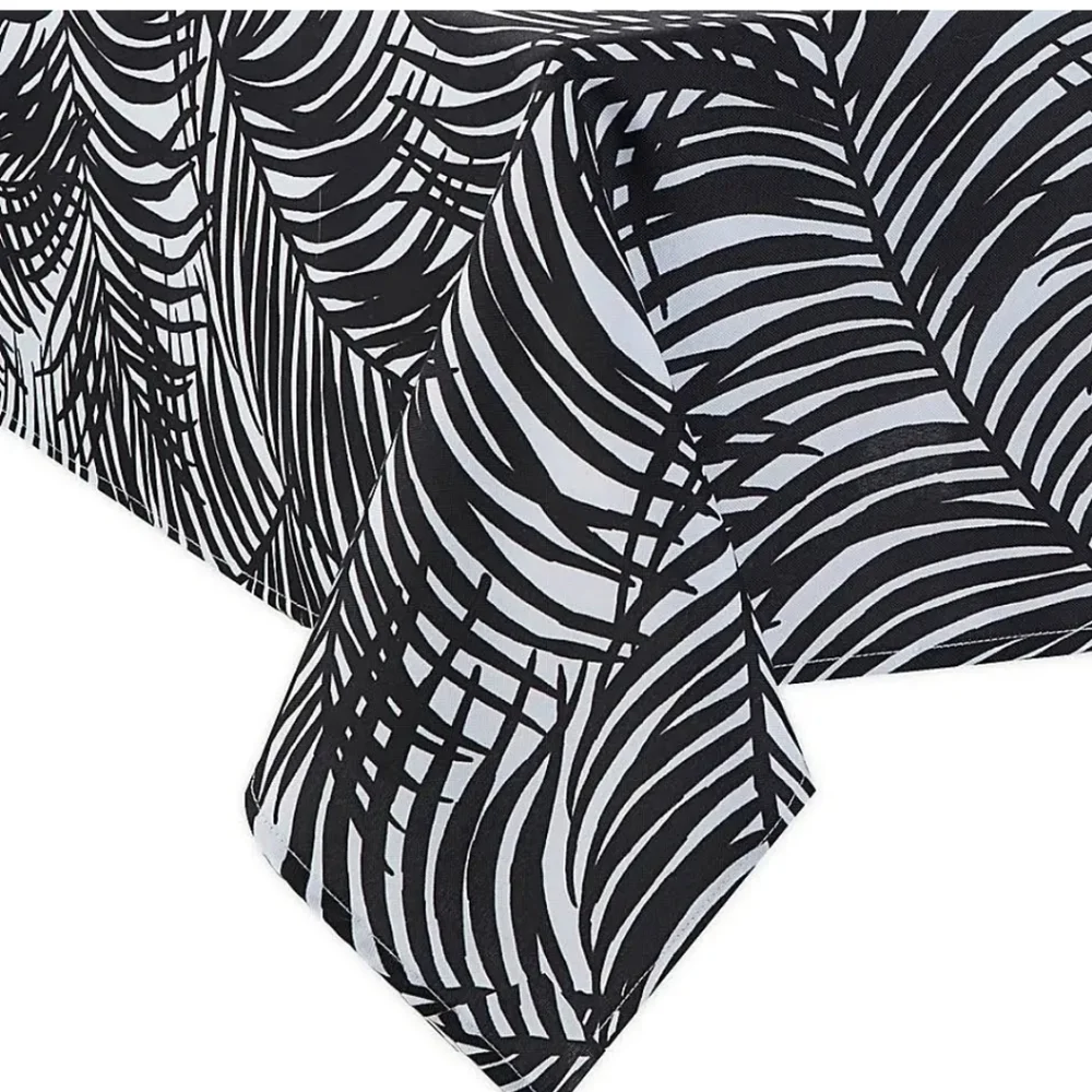 Kauai Tropical Tablecloth Blk White Palm Leaves 60x84 NO UMBRELLA HOLE STYLE NWT